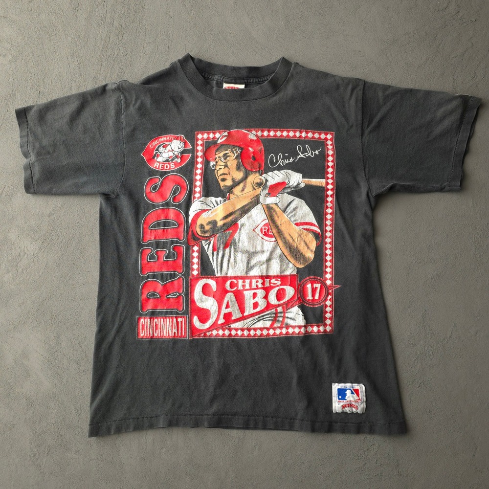 Vintage 90s Cincinnati Reds Chris Sabo T-shirt L Black MLB Nutmeg
